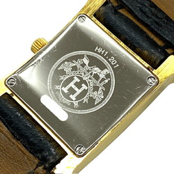 HERMES H watch quartz gold leather belt HH1.201