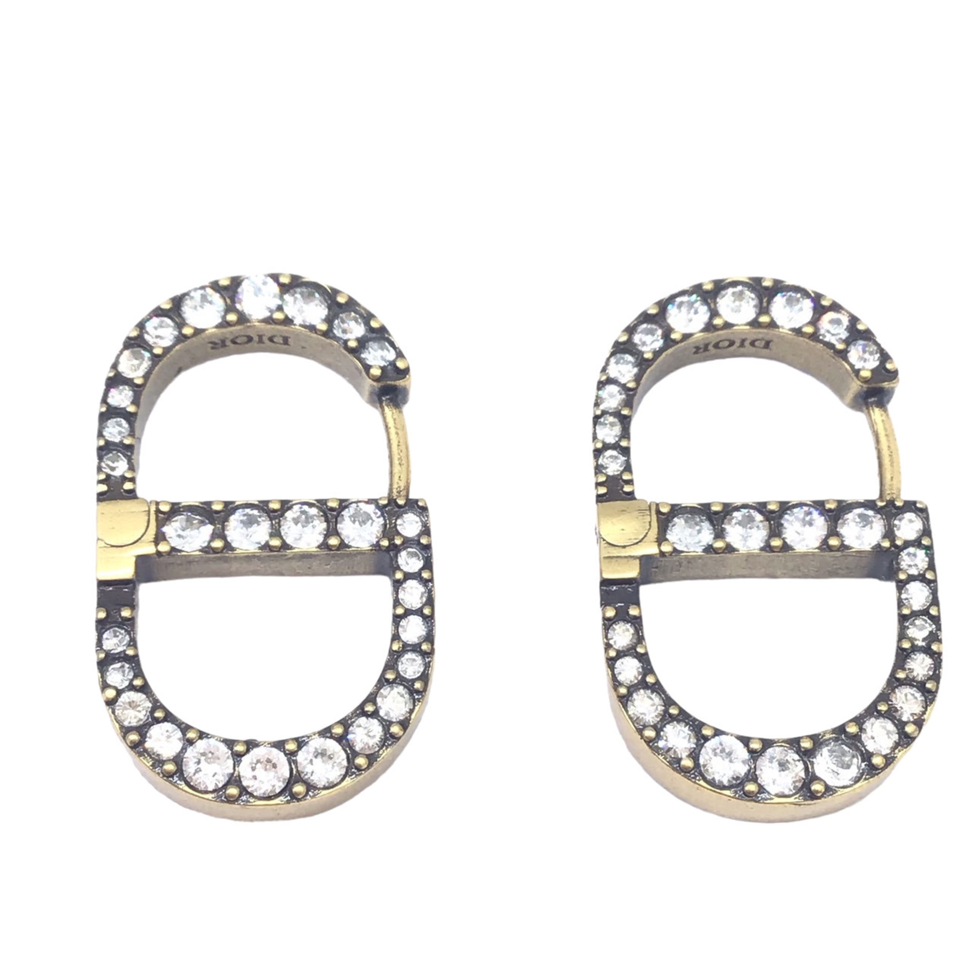 Christian Dior DIOR CD Stud Earrings Rhinestone Plated GP Ear Accessories Costume Women Men Unisex