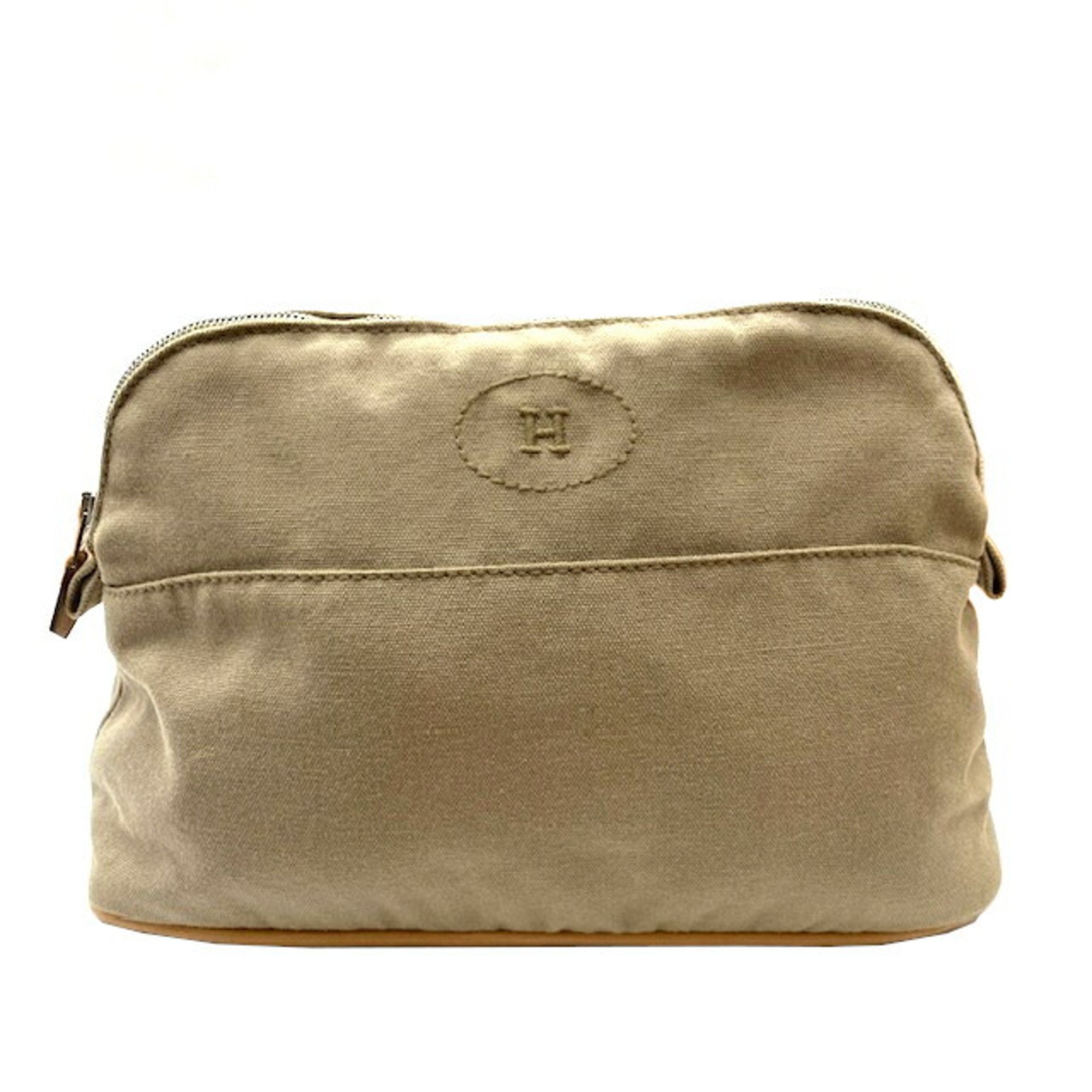 HERMES Bolido Pouch 25 MM Gray Beige Cotton