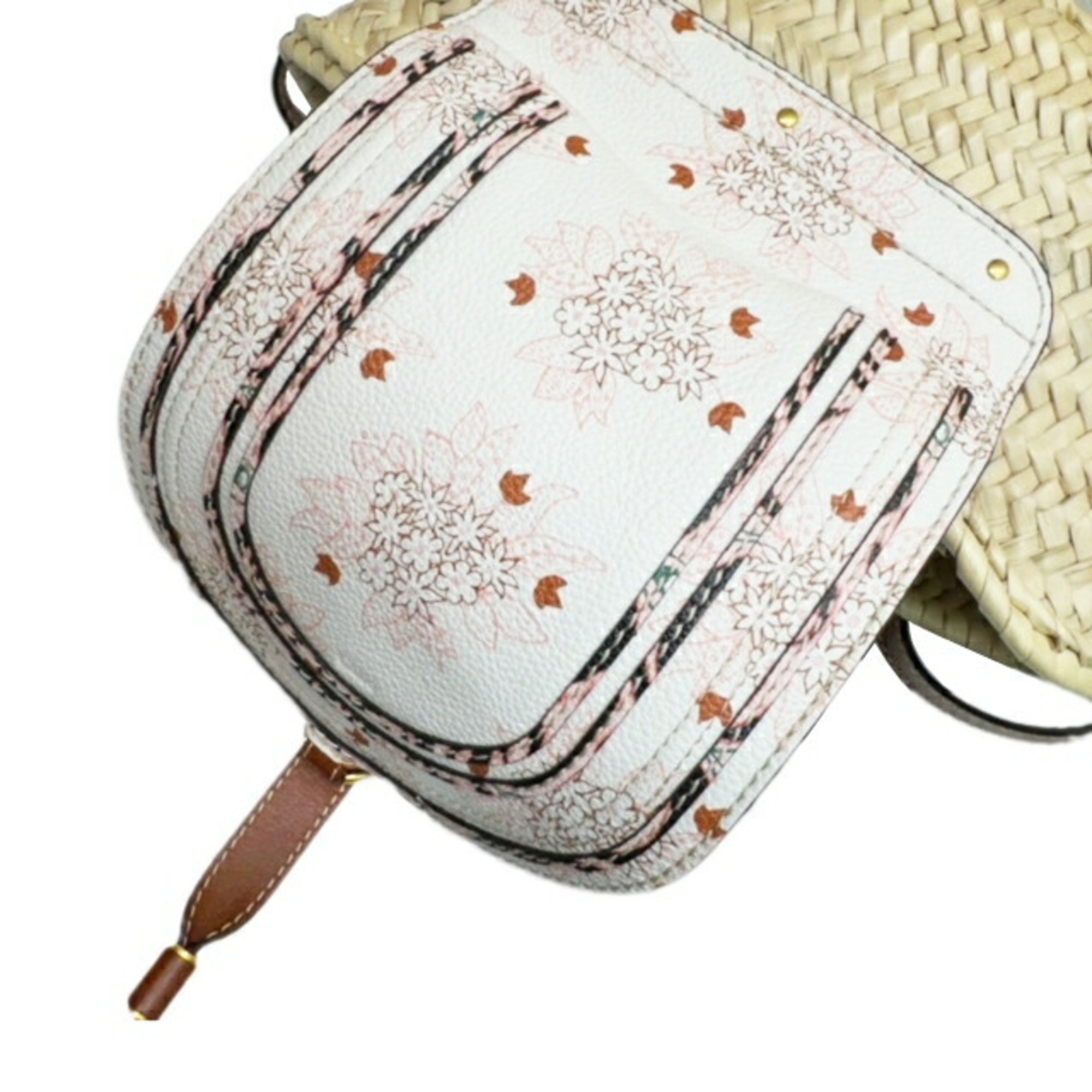 Chloé Chloe Mercy Small Basket Shoulder Bag Floral Leather Raffia Ladies Ivory Pink Brown