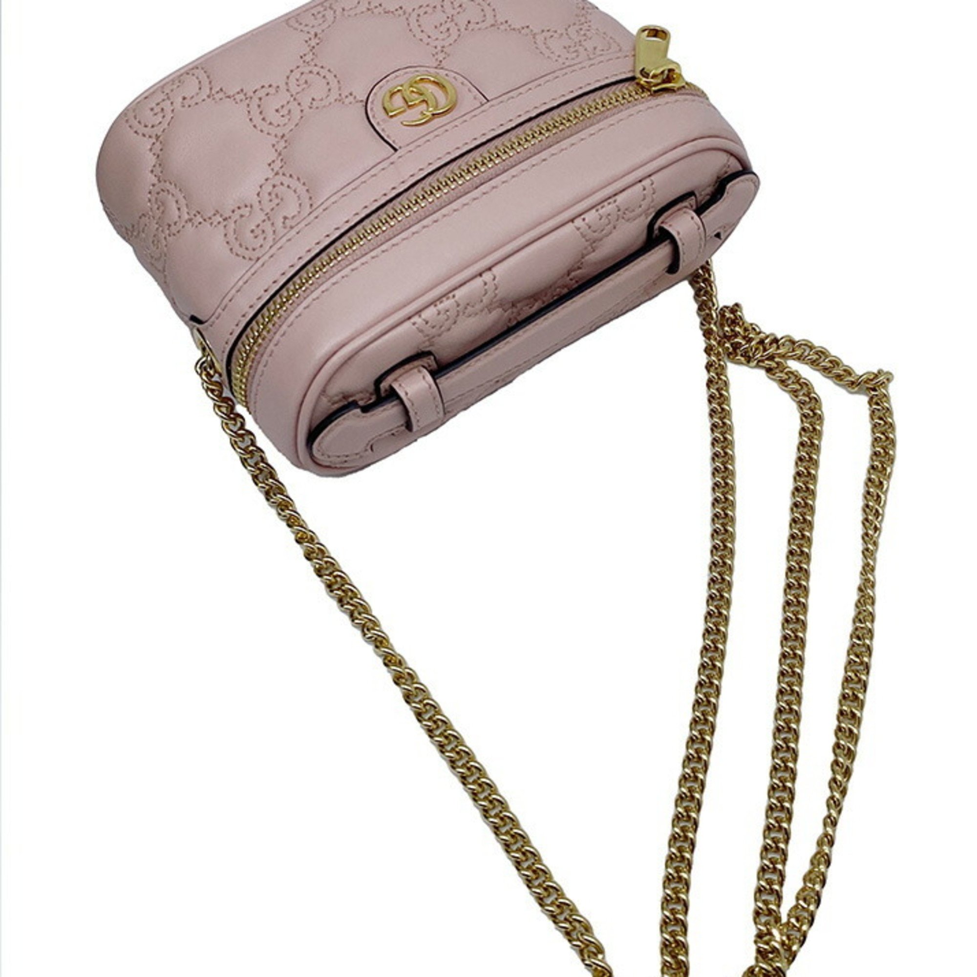 GUCCI GG Matelasse Bag 2way Hand Chain Shoulder Leather Pink 723770
