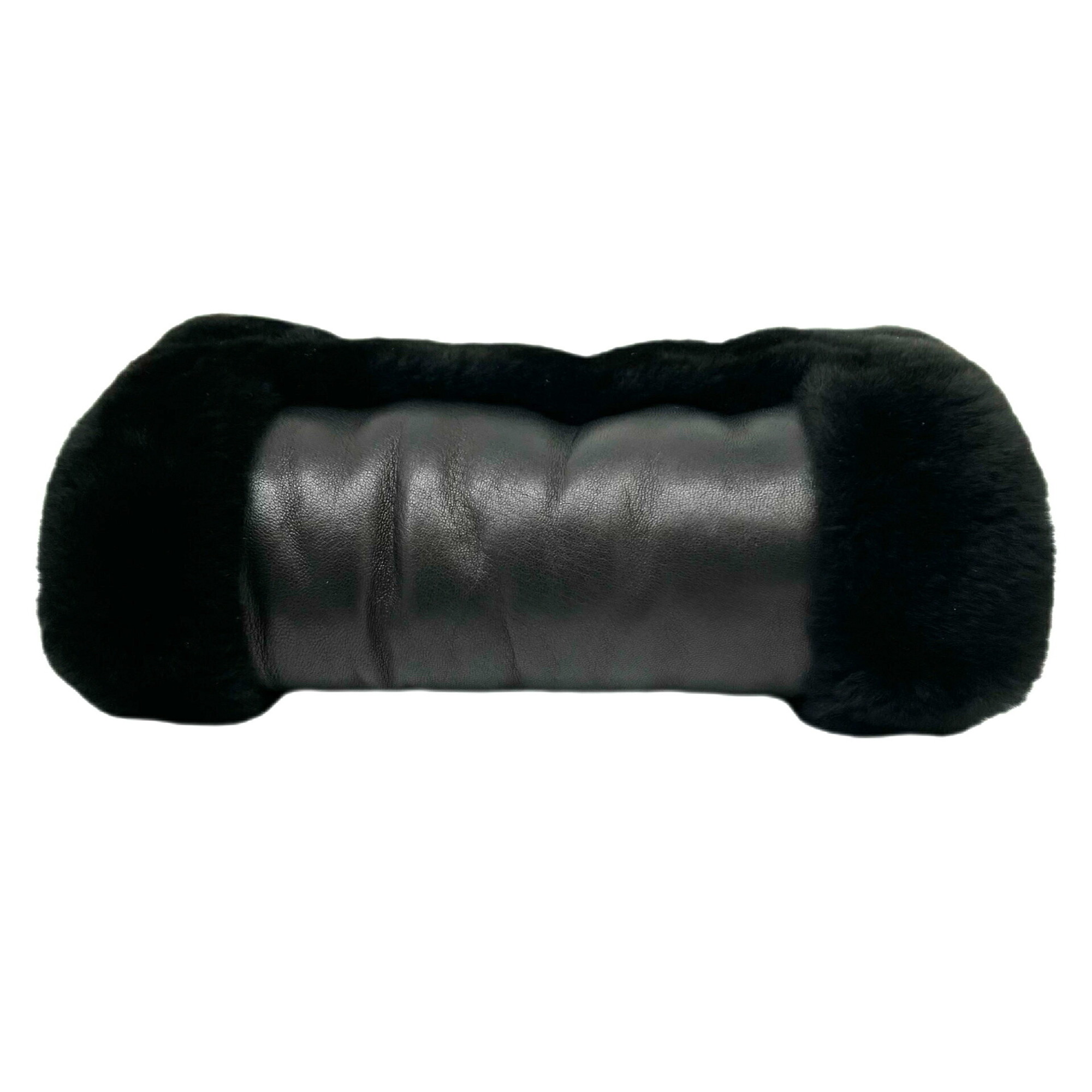 HERMES hand muff black warmer gloves sheepskin nutria lambskin fur