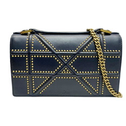 CHRISTIAN DIOR Christian Dior Diorama Chain Shoulder Bag Clutch Small Navy Leather Women's
