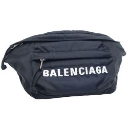 BALENCIAGA Logo Crossbody Bag 529765 Waist Nylon Black Navy 450208