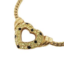 Christian Dior Necklace Heart Motif Rhinestone Colored Stone GP Plated Gold Black Ladies