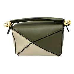 LOEWE Puzzle Bag Handbag Shoulder A510U95 Green Calfskin Leather Women's