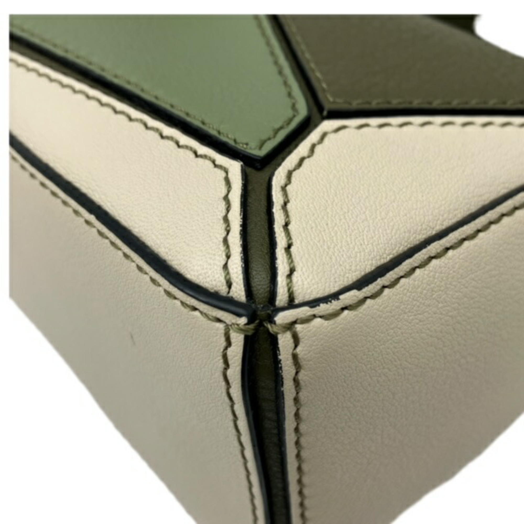 LOEWE Puzzle Bag Handbag Shoulder A510U95 Green Calfskin Leather Women's