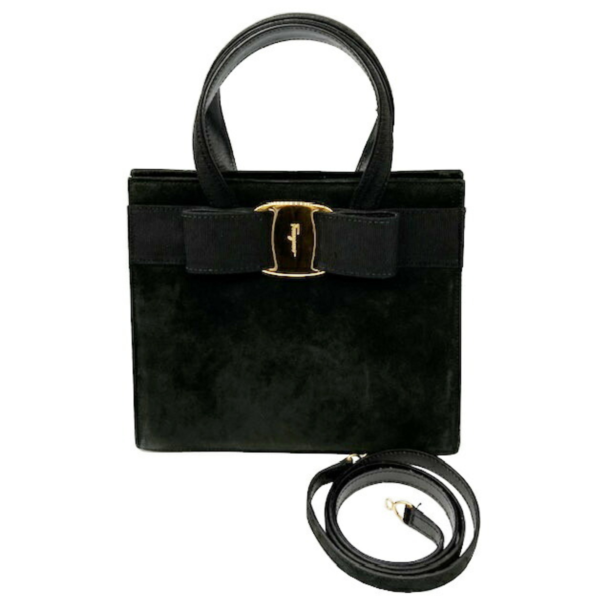 Salvatore Ferragamo Bag Suede Black BA214178 Handbag Shoulder Women's