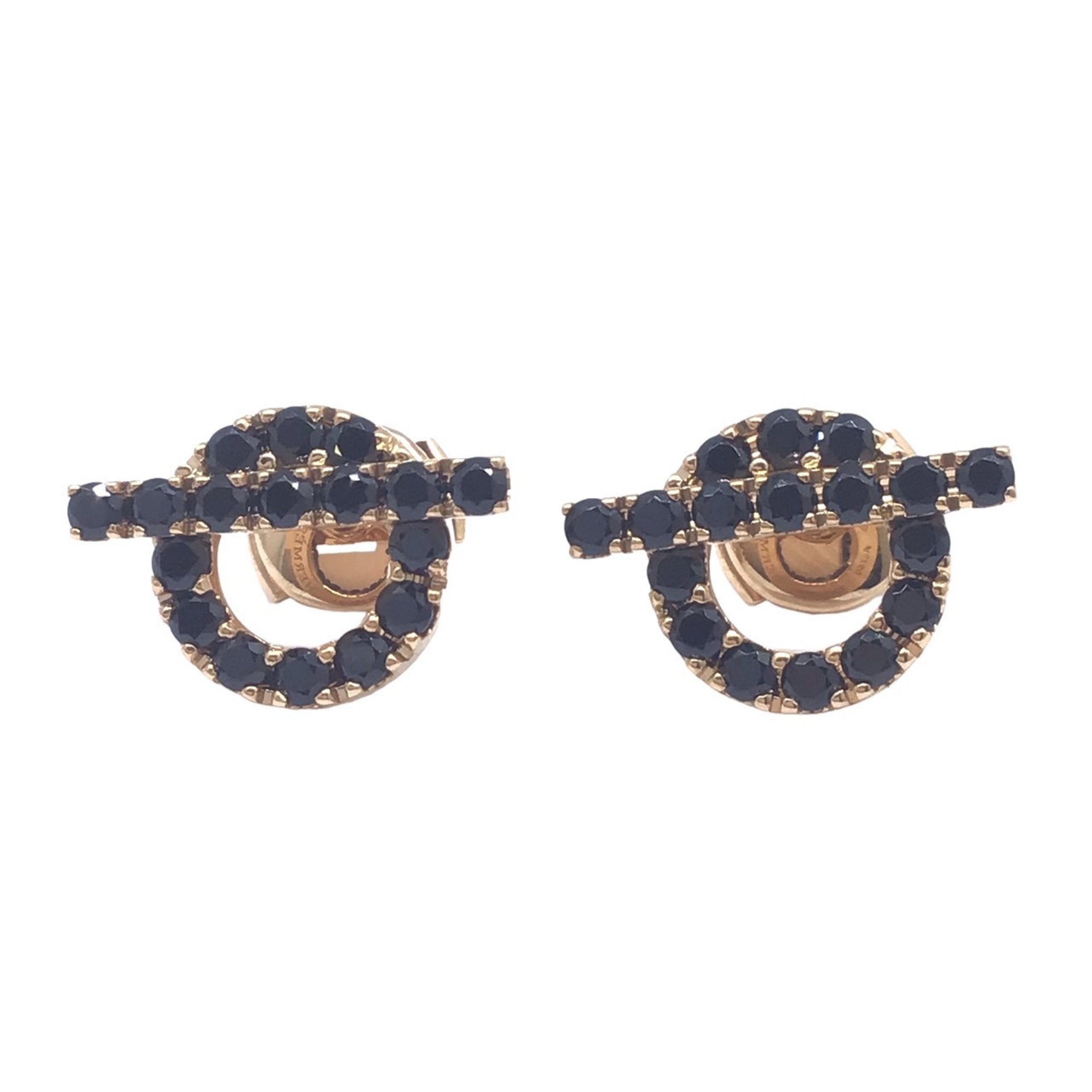 HERMES Finesse Stud Earrings K18PG Black Spinel 750 Pink Gold Ear Accessories Women Men Unisex