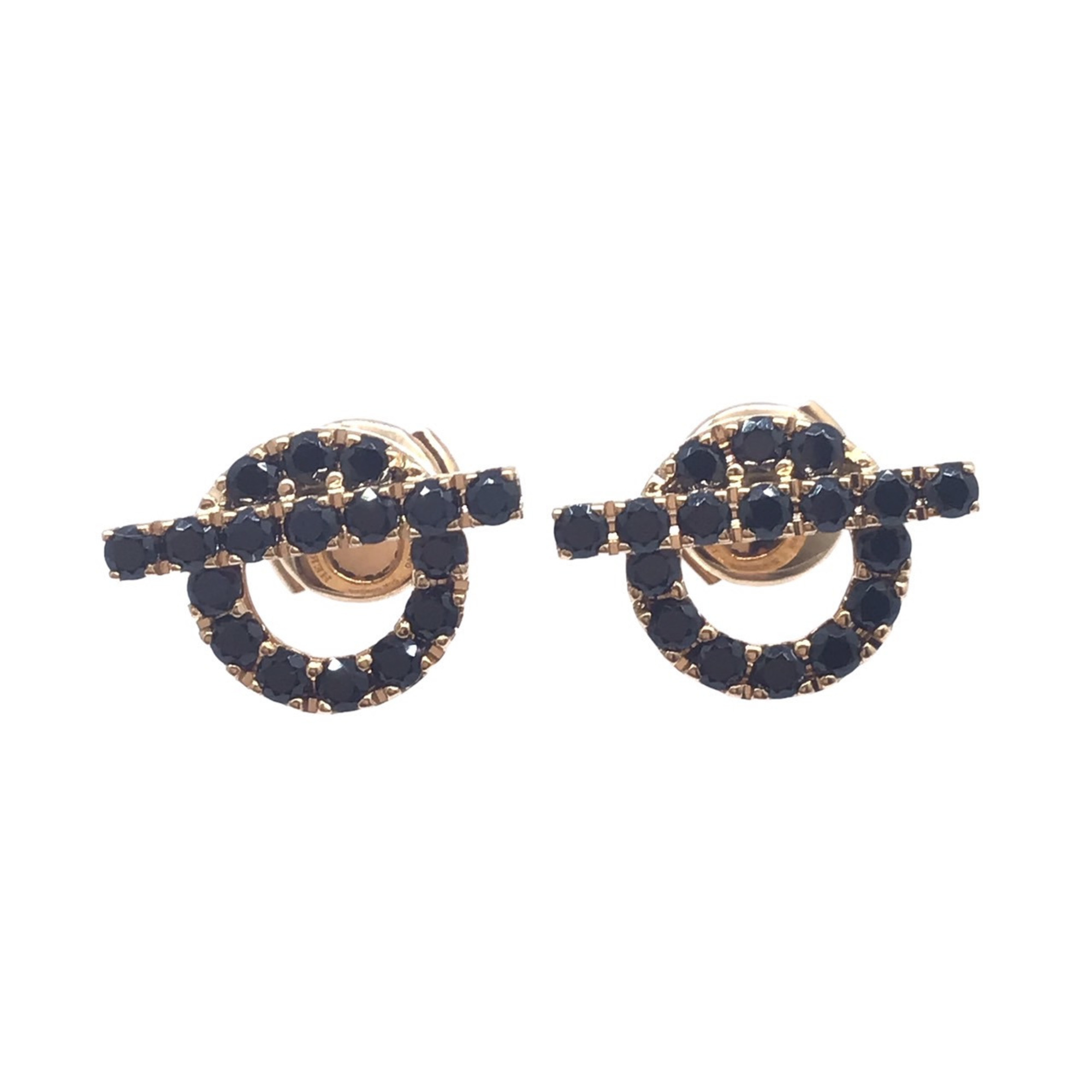 HERMES Finesse Stud Earrings K18PG Black Spinel 750 Pink Gold Ear Accessories Women Men Unisex