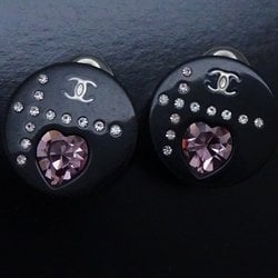 CHANEL Cocomark Heart Earrings 04A Rhinestone Black Plastic 290954