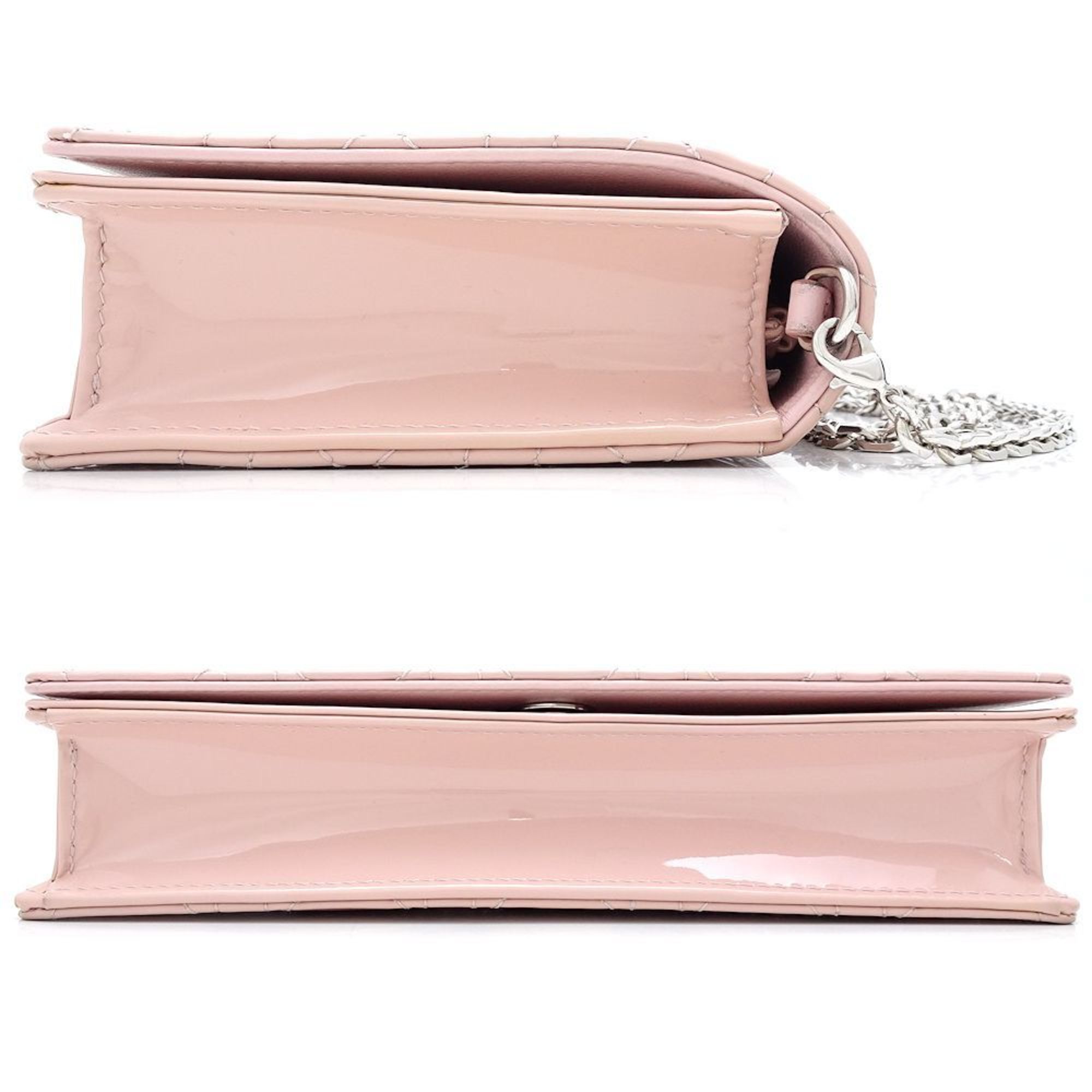 Christian Dior Chain Shoulder Cannage Patent Leather Pink 350755