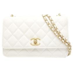 CHANEL Chanel Matelasse Cocomark Crossbody Shoulder Bag Wallet Chain Lambskin White 180220