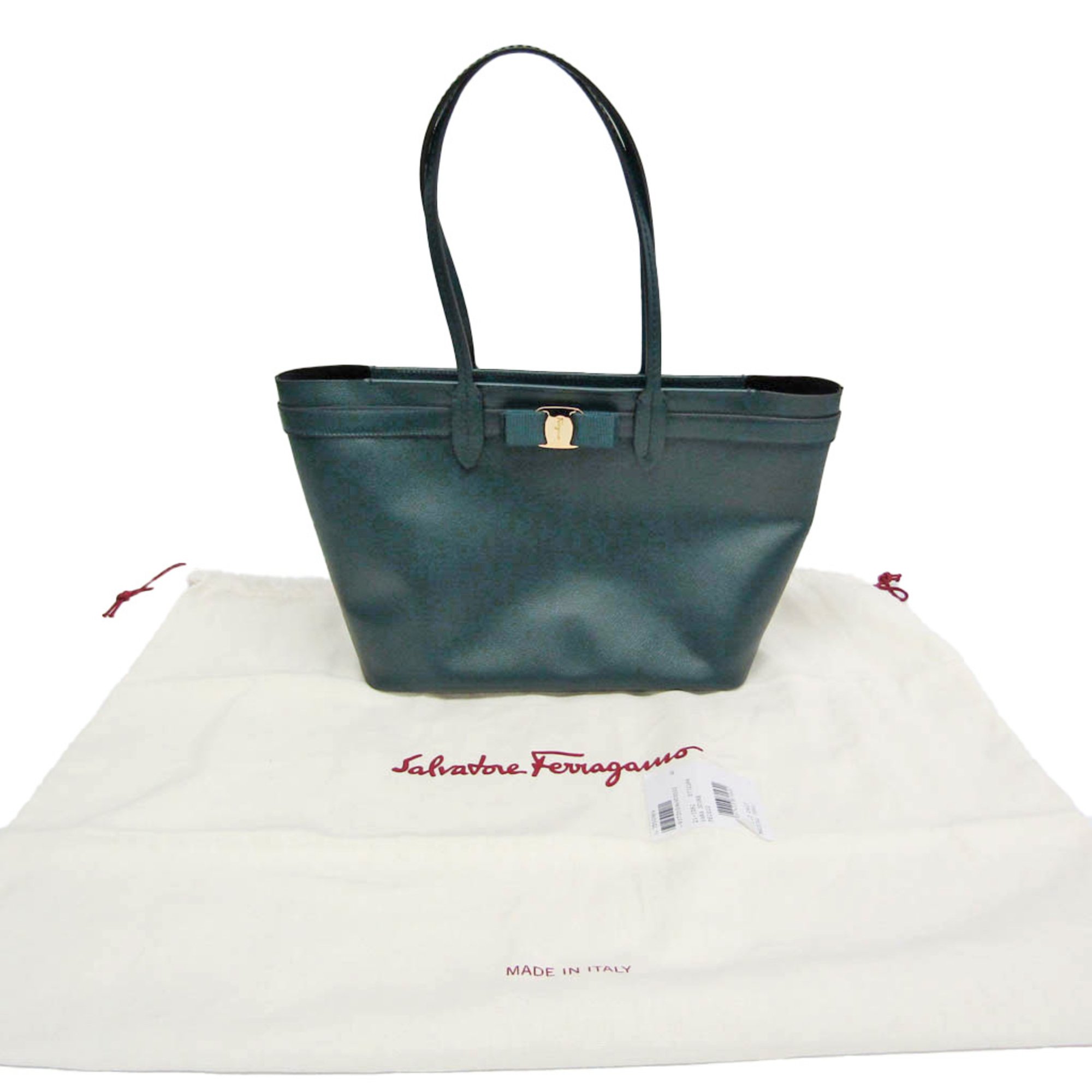 Salvatore Ferragamo Vara AU-21 1082 Women's Leather Tote Bag Green