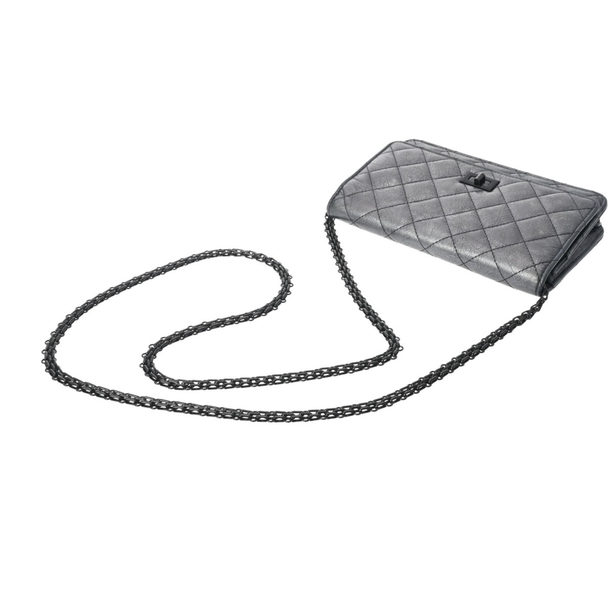 CHANEL Matelasse 2.55 Chain Wallet 19cm Blue Silver Black Hardware - Women's Calf Shoulder Bag