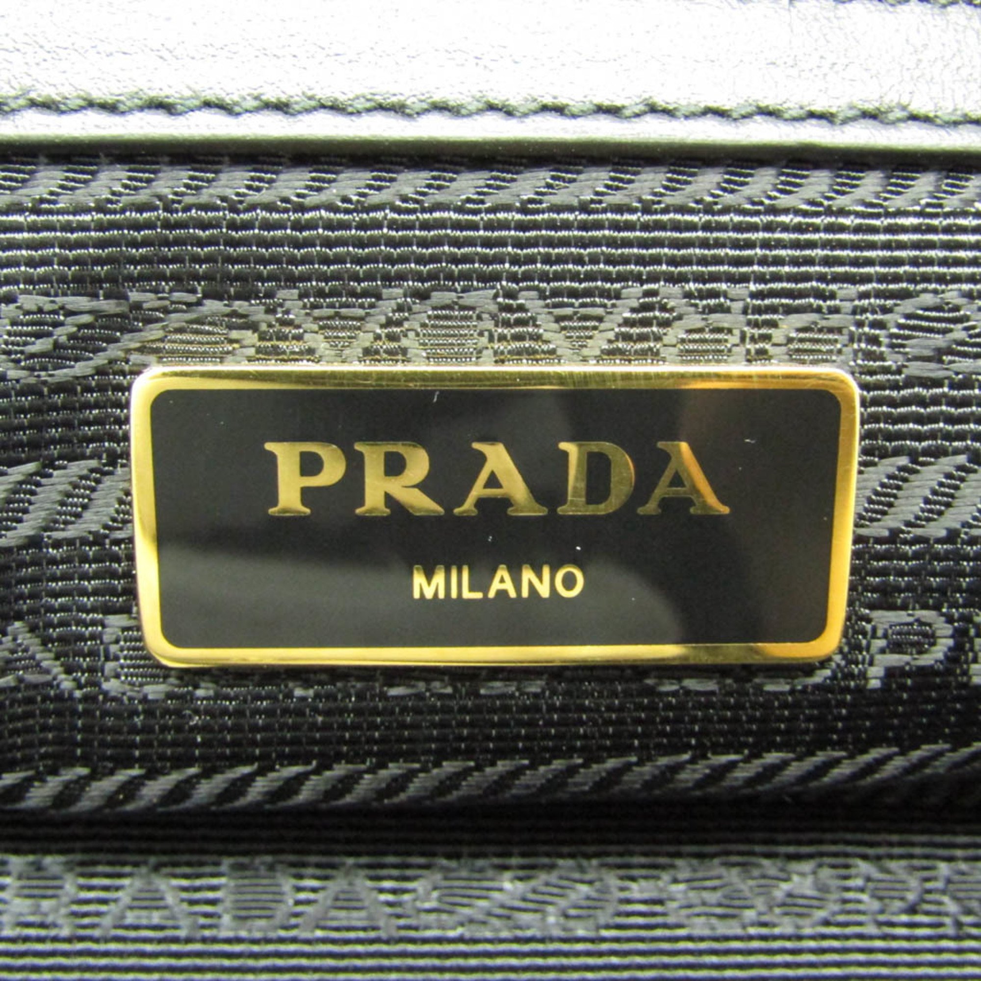 Prada 1BG158 Women's Nylon,Leather Tote Bag Black