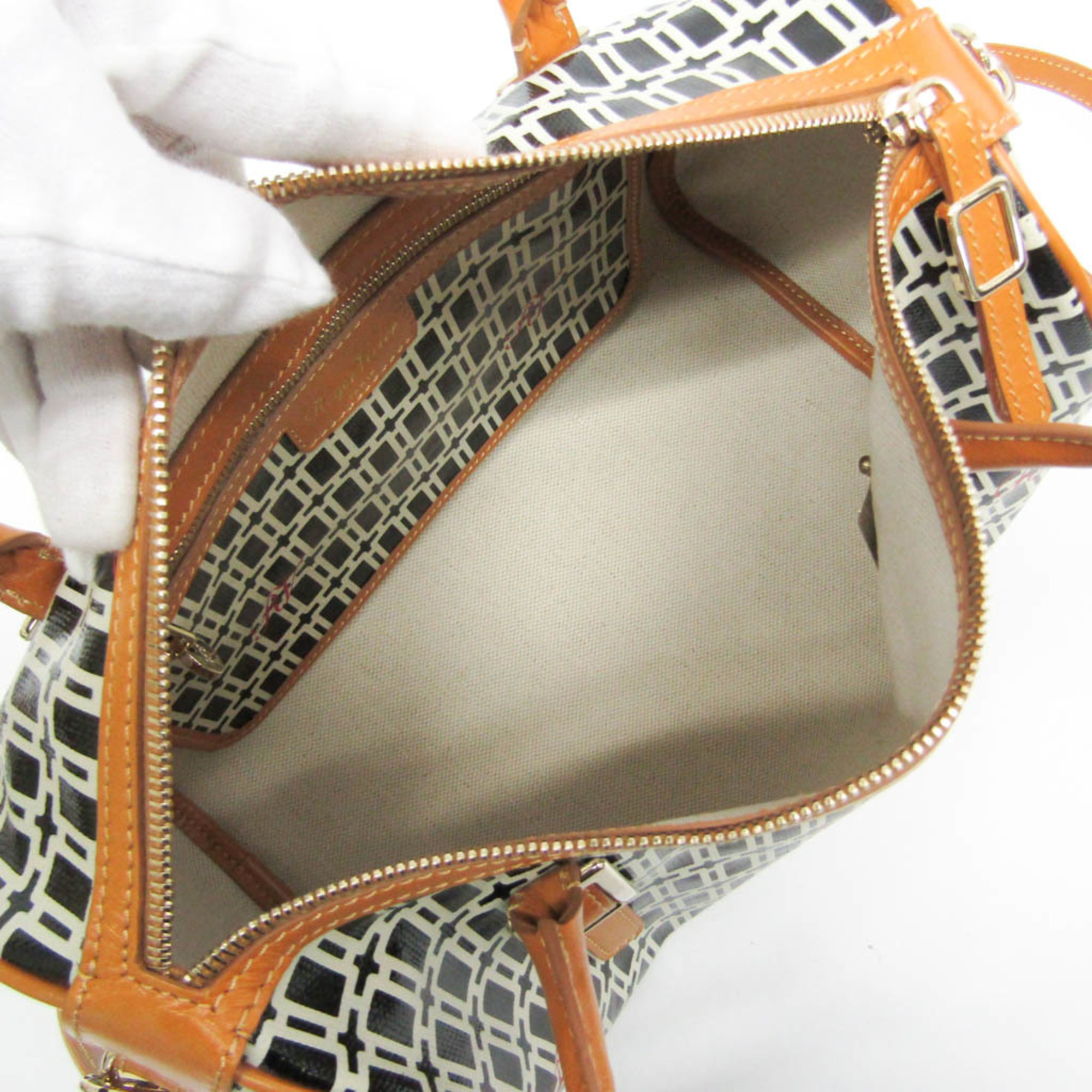 Roger Vivier All-over Pattern Women's PVC,Leather Handbag,Shoulder Bag Black,Cream,Light Brown