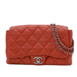 Chanel Matelasse Accordion W Chain Shoulder Bag Lambskin Red