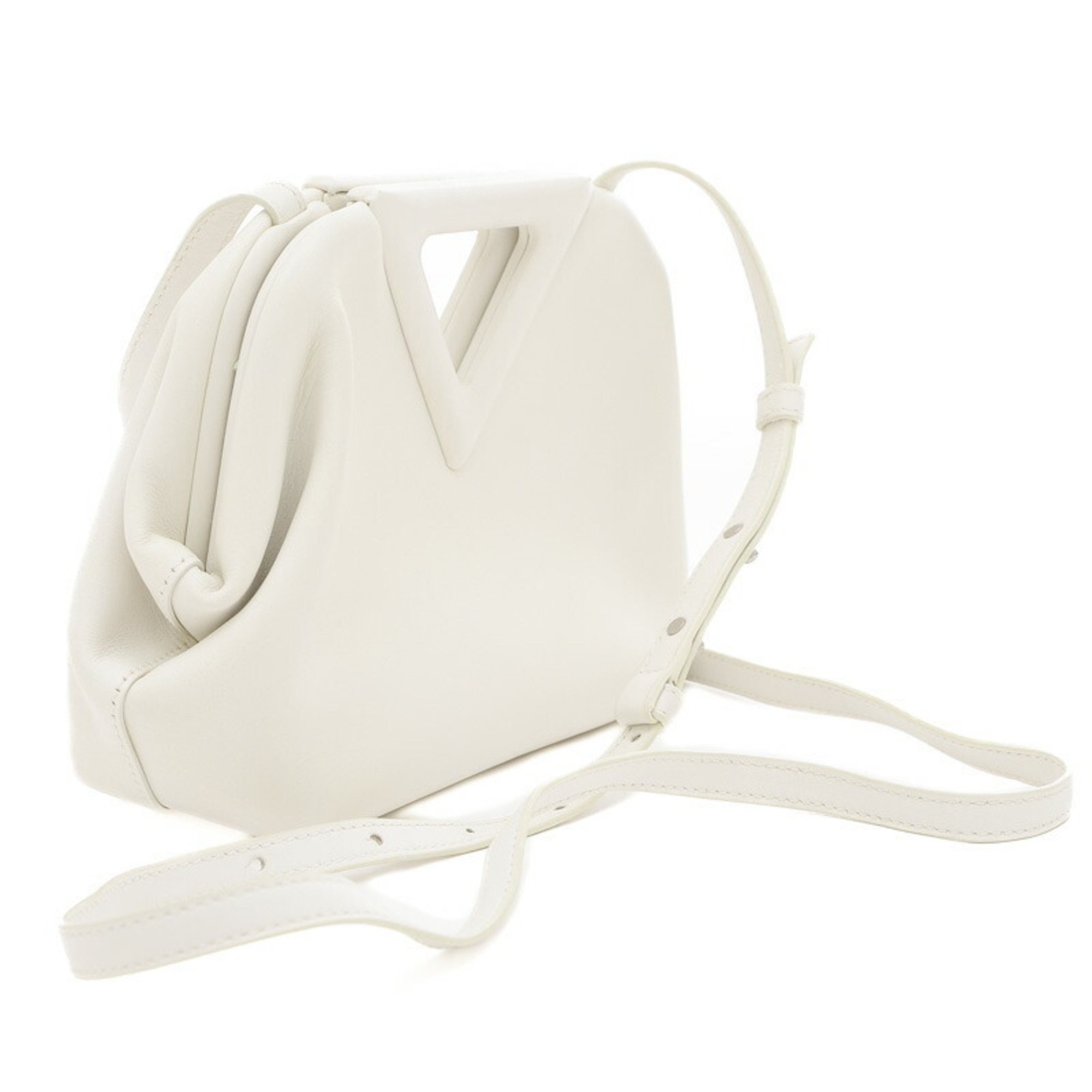 Bottega Veneta Triangle Handle 2Way Shoulder Bag Leather Chalk 658476