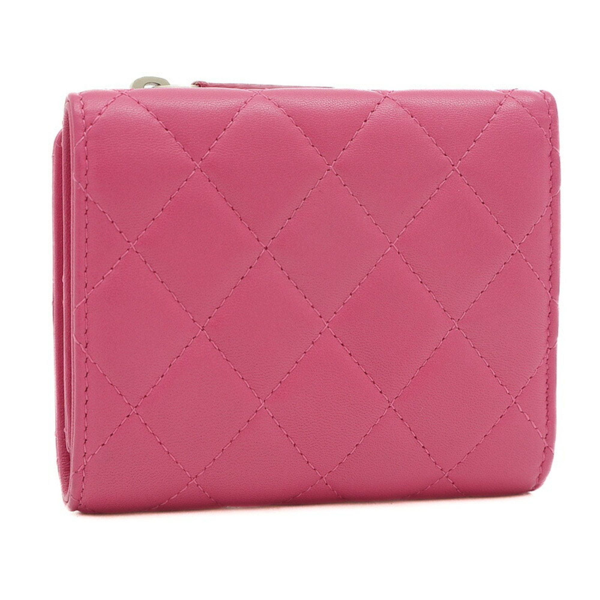 Chanel Cocomark Matelasse L-shaped tri-fold wallet lambskin pink