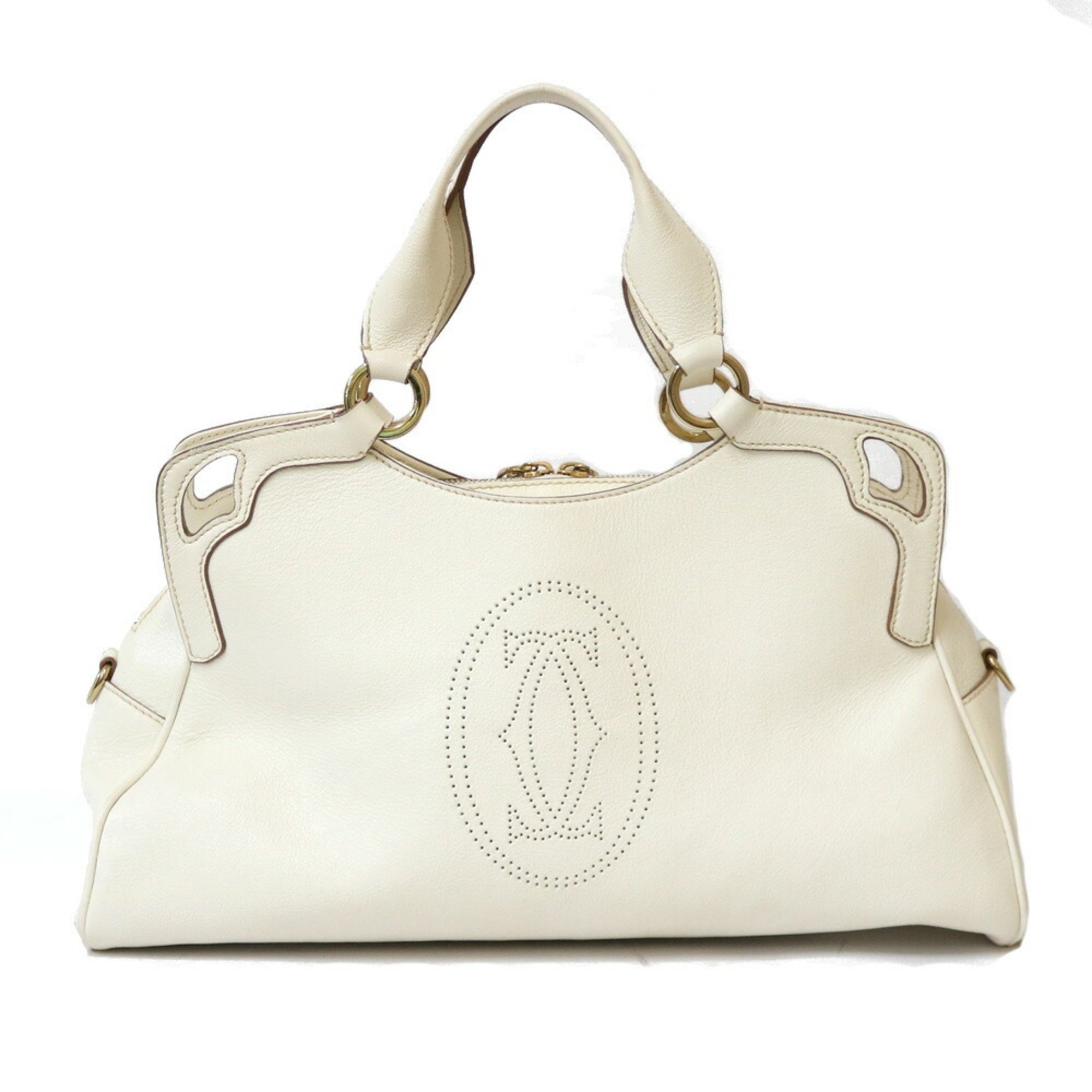 Cartier Marcello de Shoulder Bag Leather White Ladies CARTIER Handbag