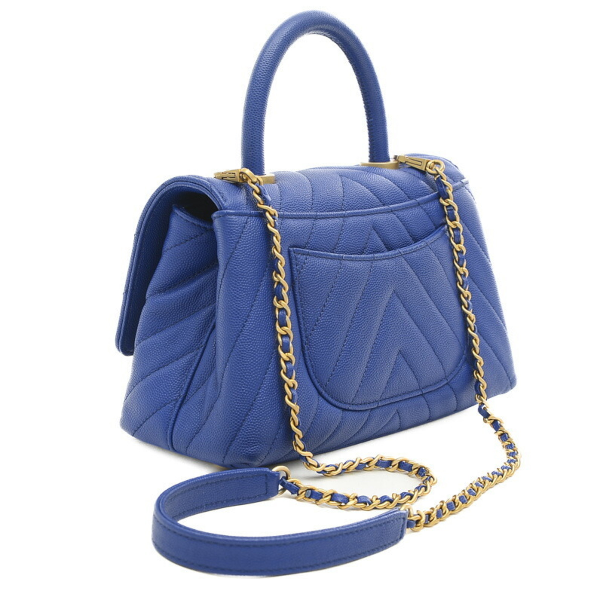 Chanel Coco Handle XS V Stitch 2Way Bag Caviar Skin Blue A92990