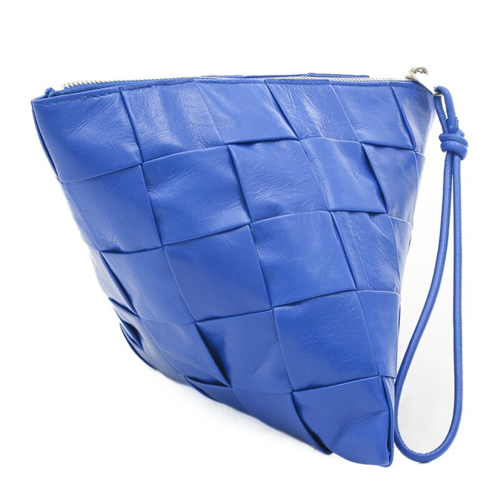 Bottega Veneta Maxi Intrecciato Pyramid Pouch Bag Leather Cobalt 667045