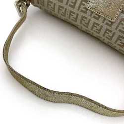 FENDI Handbag Mamma Bucket Silver Zucchino 8BR003 Canvas Leather Flap FF Metallic