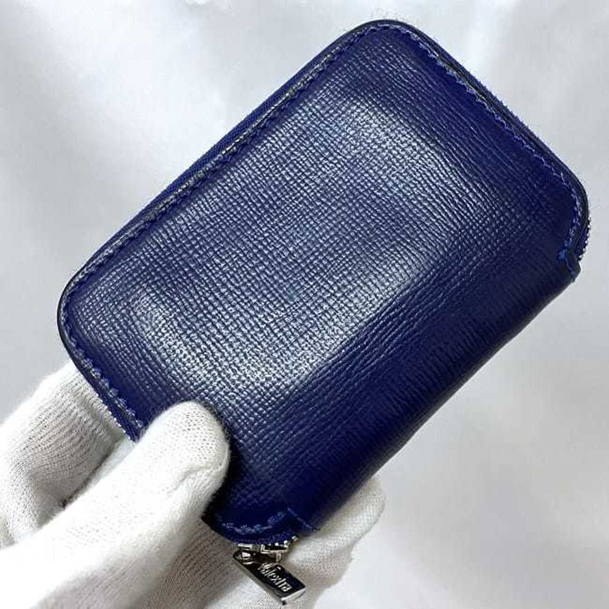 Valextra Coin Case Navy Blue V2L10 Purse Leather Women's Men's