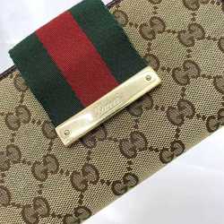 Gucci Bifold Long Wallet Beige Brown Webbing Line 181668 Folding Canvas Leather GUCCI Striped Border Women's Green Red