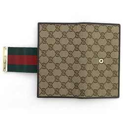 Gucci Bifold Long Wallet Beige Brown Webbing Line 181668 Folding Canvas Leather GUCCI Striped Border Women's Green Red