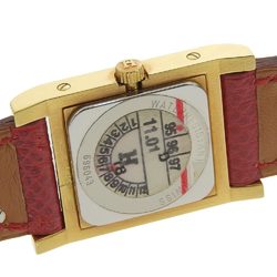 Hermes Medor Watch Gold Plated x Leather 1995 〇Y Quartz Analog Display White Dial Ladies I211723022