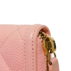 CHANEL Long Wallet Zip Round 27 Series CC Filigree Matelasse Coco Mark Light Pink A84449 Women's Billfold