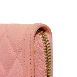 CHANEL Long Wallet Zip Round 27 Series CC Filigree Matelasse Coco Mark Light Pink A84449 Women's Billfold