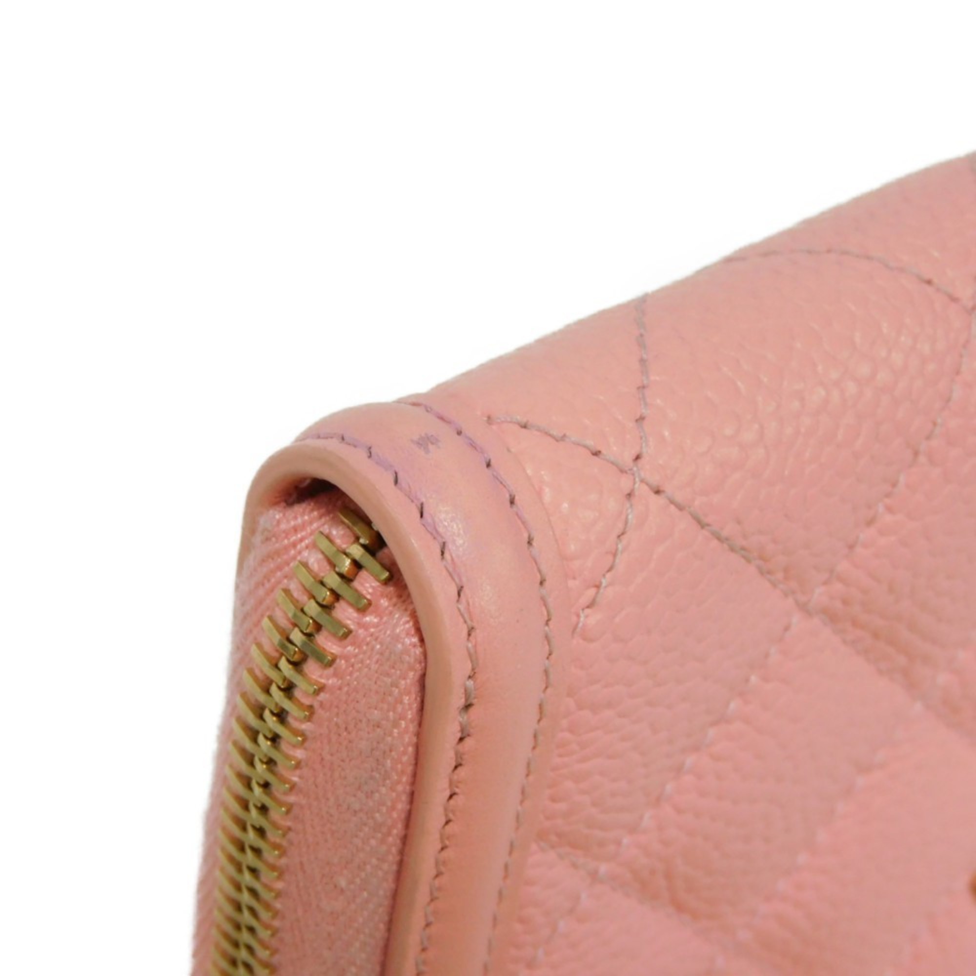 CHANEL Long Wallet Zip Round 27 Series CC Filigree Matelasse Coco Mark Light Pink A84449 Women's Billfold