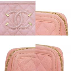 CHANEL Long Wallet Zip Round 27 Series CC Filigree Matelasse Coco Mark Light Pink A84449 Women's Billfold