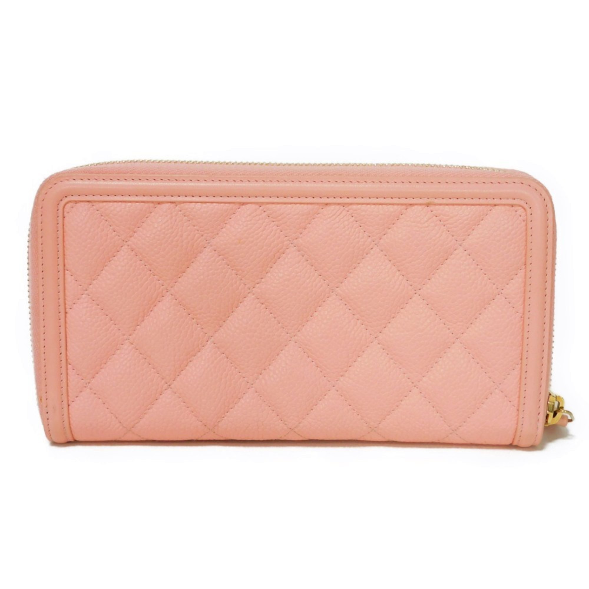 CHANEL Long Wallet Zip Round 27 Series CC Filigree Matelasse Coco Mark Light Pink A84449 Women's Billfold