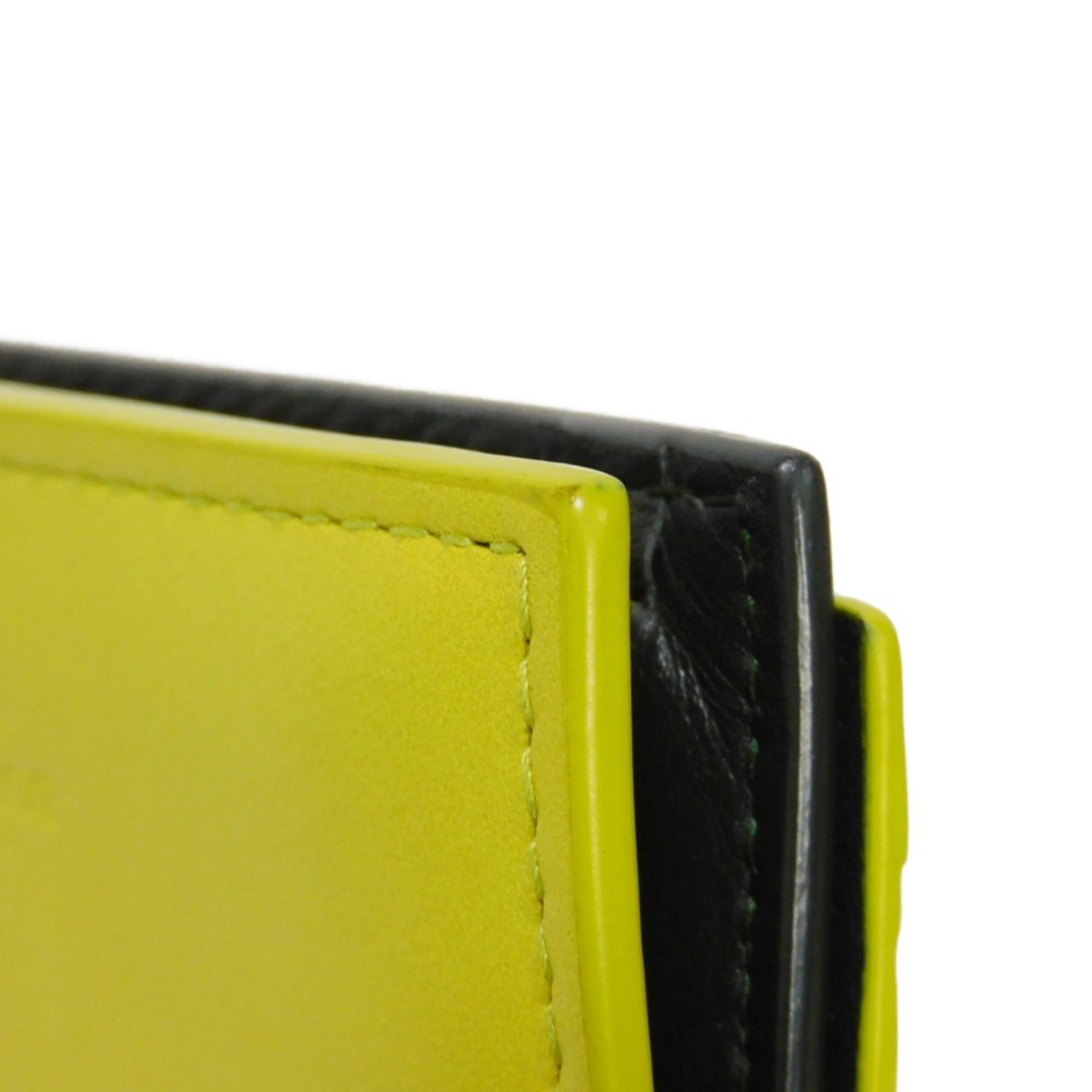 Bottega Veneta BOTTEGAVENETA Card Case Holder Lime Yellow Khaki Bicolor Maxi Intrecciato Calfskin 605720 Men's