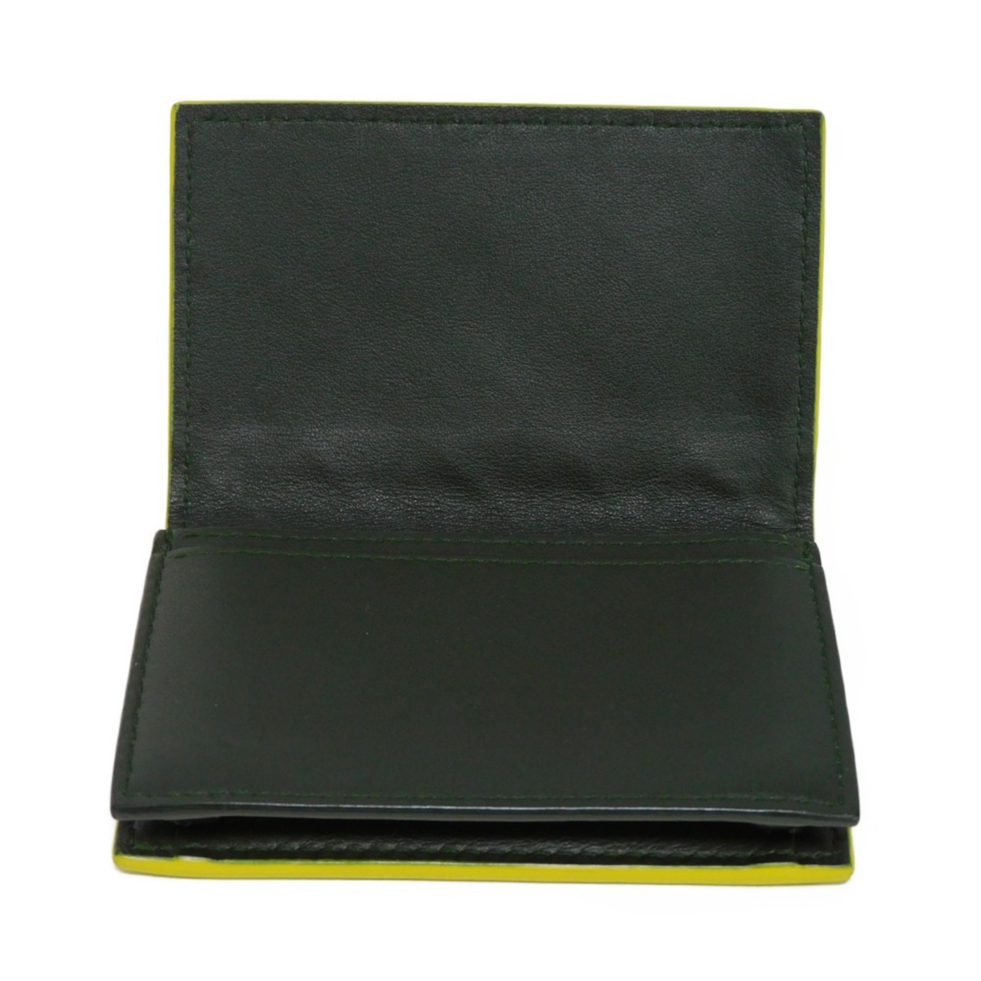 Bottega Veneta BOTTEGAVENETA Card Case Holder Lime Yellow Khaki Bicolor Maxi Intrecciato Calfskin 605720 Men's