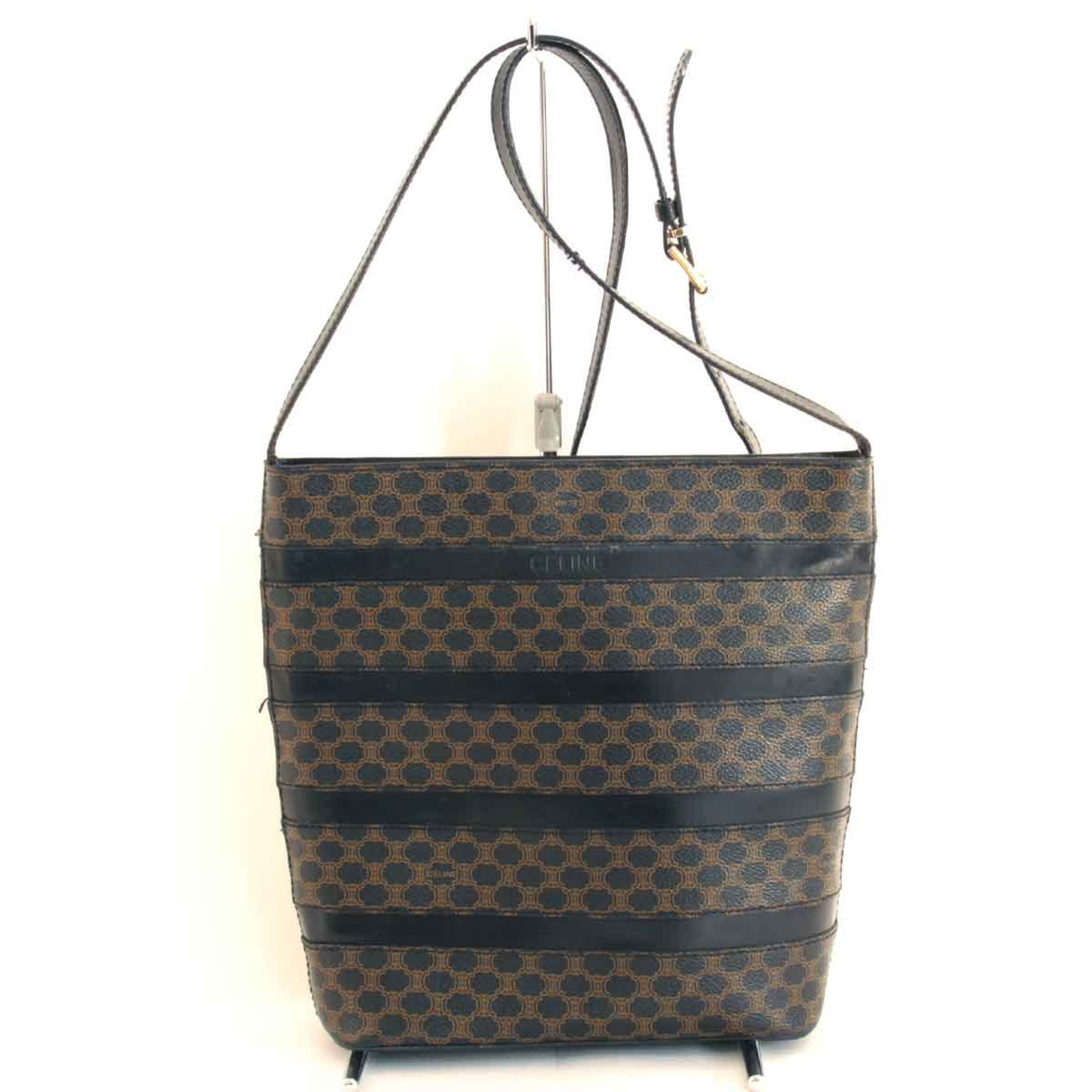 CELINE Macadam pattern shoulder bag leather black ladies