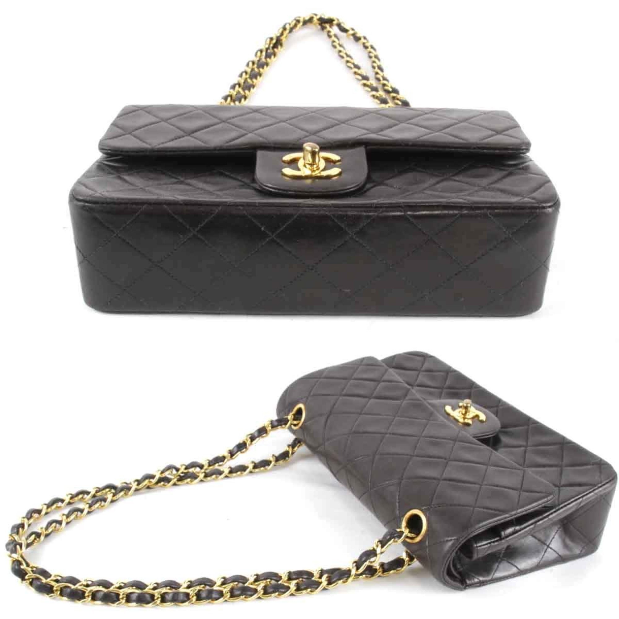 CHANEL W Flap Matelasse Chain Shoulder Bag Lambskin Black Women's