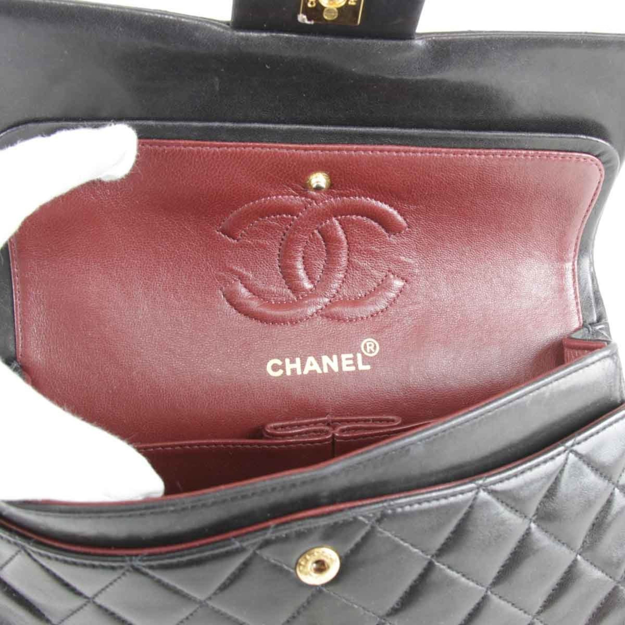 CHANEL W Flap Matelasse Chain Shoulder Bag Lambskin Black Women's