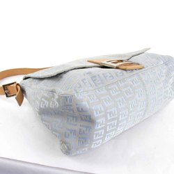 FENDI Zucca Shoulder Bag Canvas Leather Light Blue Ladies
