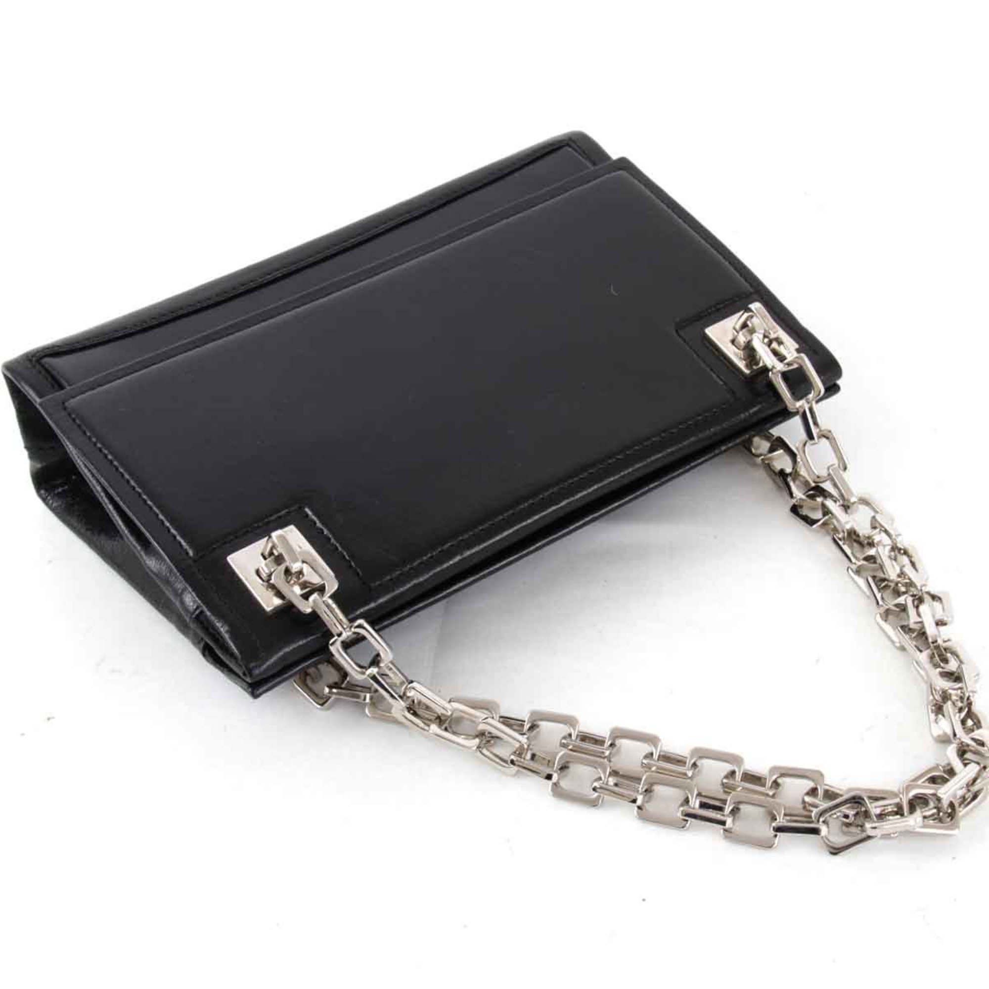 BALLY Chain Shoulder Bag Leather Black Ladies