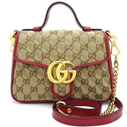 GUCCI Gucci Mini Top Handle Bag 573571 2Way GG Canvas x Leather Beige Red 350651