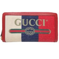 GUCCI Gucci Printed Zip Around Wallet 524790 Long Canvas x Leather Red Blue White 180246