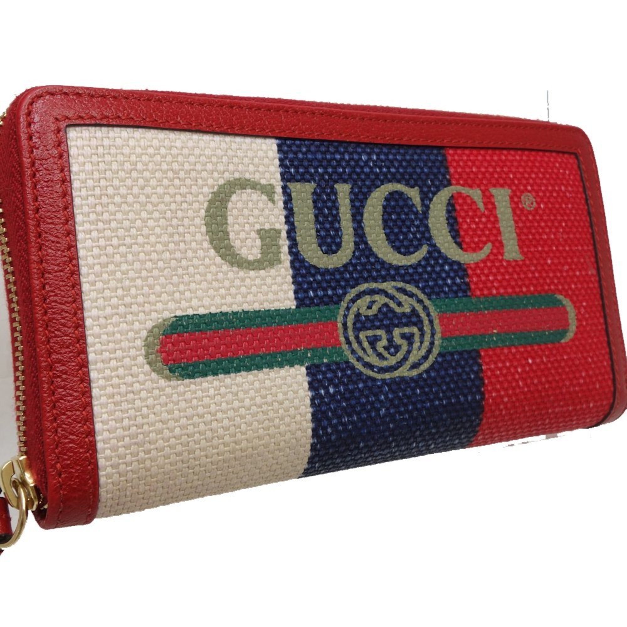 GUCCI Gucci Printed Zip Around Wallet 524790 Long Canvas x Leather Red Blue White 180246