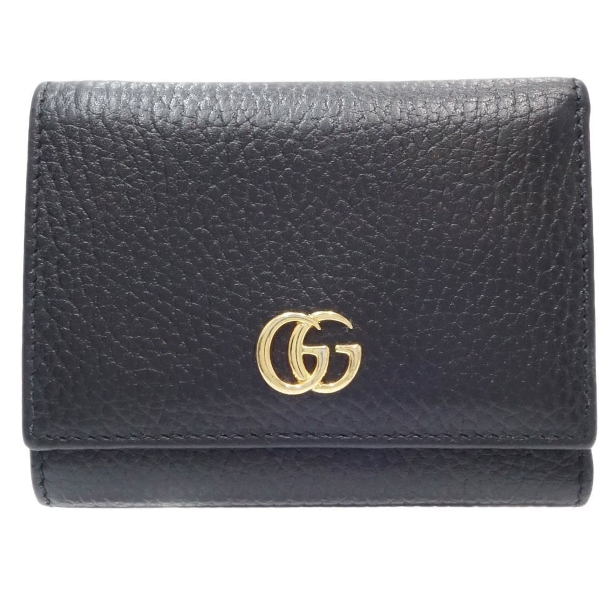 GUCCI Petit Marmont Compact Wallet 474746 Trifold Leather Black 180123