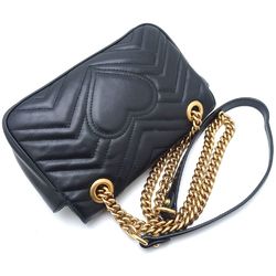 GUCCI Gucci Quilted Mini Bag 446744 Shoulder GG Marmont Leather Black 350877