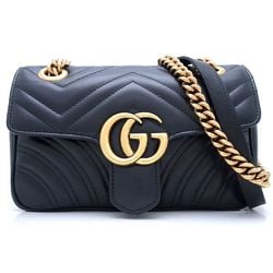 GUCCI Gucci Quilted Mini Bag 446744 Shoulder GG Marmont Leather Black 350700
